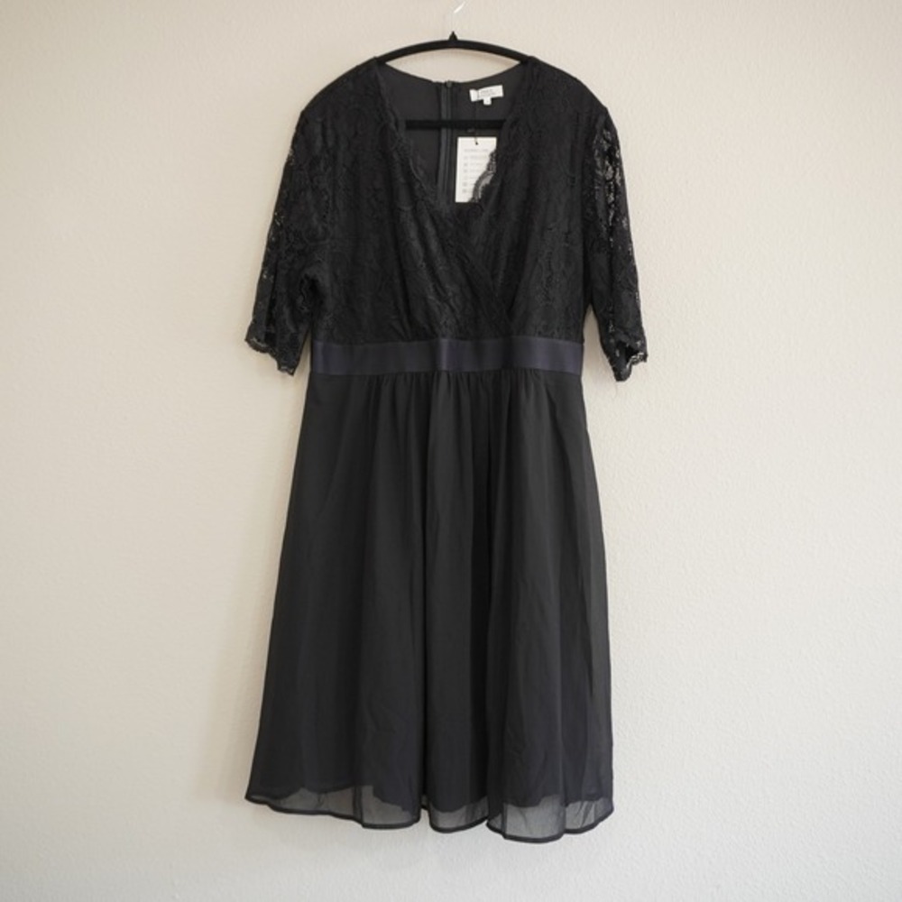 Pinup Fashion Black Lace Chiffon V-Neck Cocktail Dress Plus Size 16W NWT Vixen